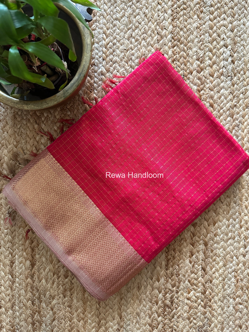 Maheshwari Rani Pink Zari Checks Saree ZCHX443