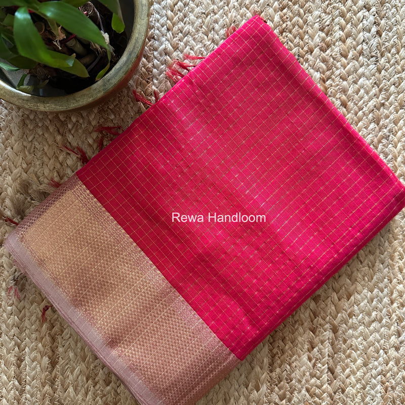 Maheshwari Rani Pink Zari Checks Saree ZCHX443