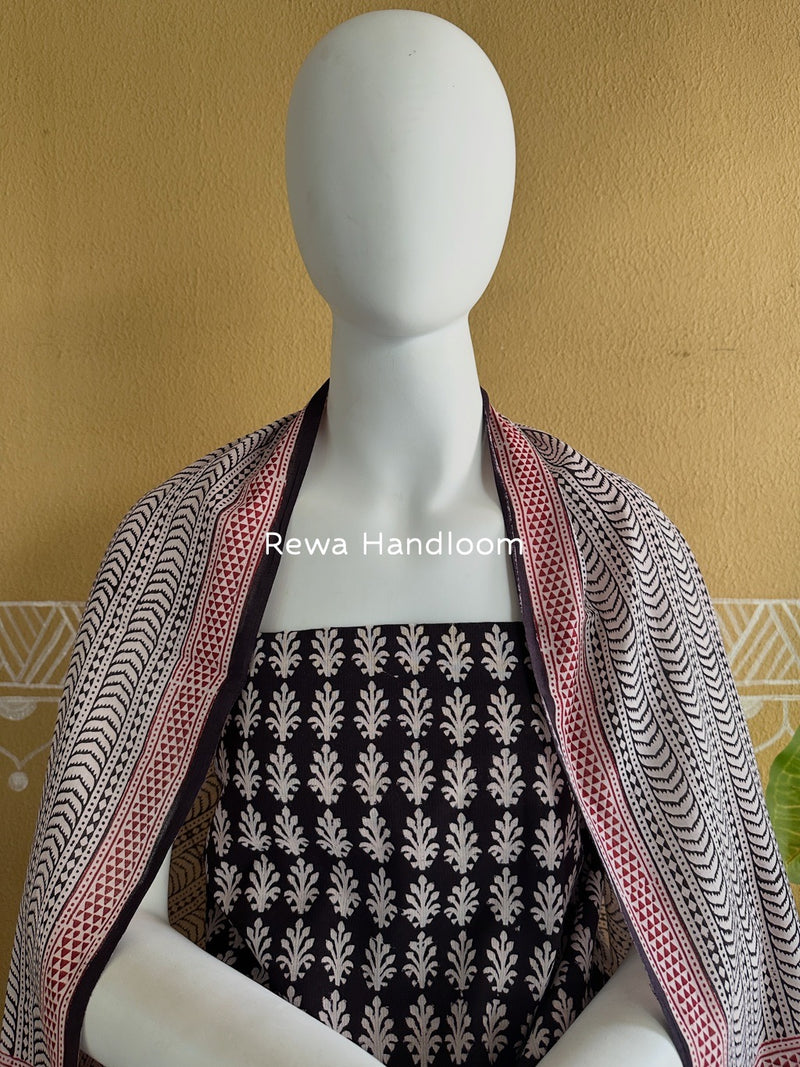 Black-White Bagh Print Cotton Suit BCSP099