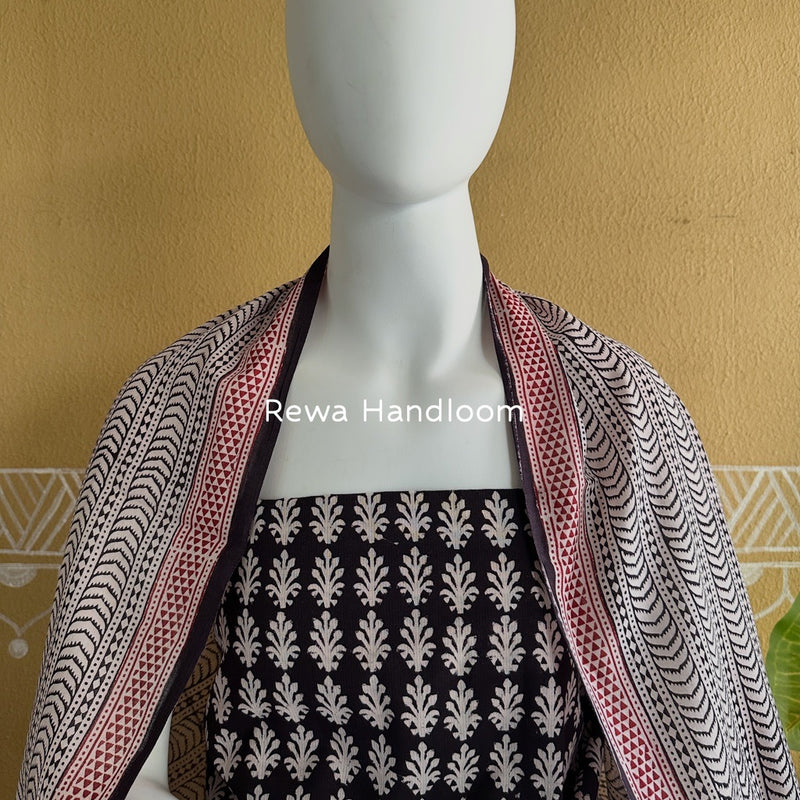Black-White Bagh Print Cotton Suit BCSP099