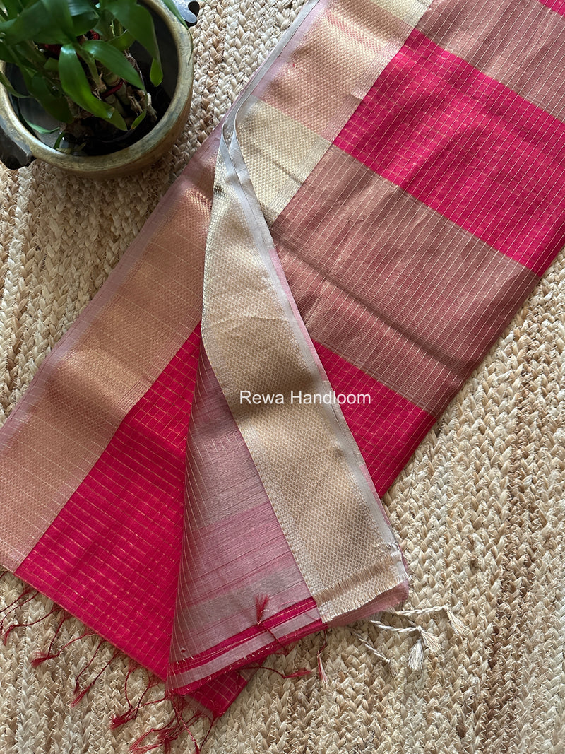 Maheshwari Rani Pink Zari Checks Saree ZCHX443