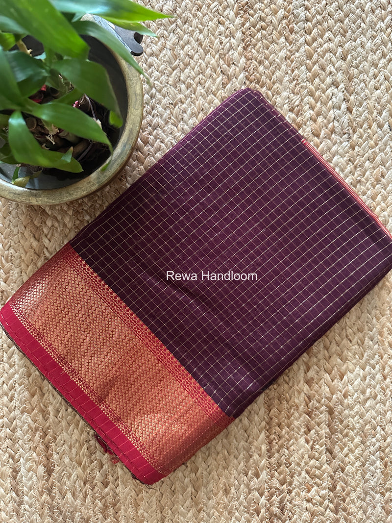 Maheshwari Wine Zari Checks Saree ZCHX447