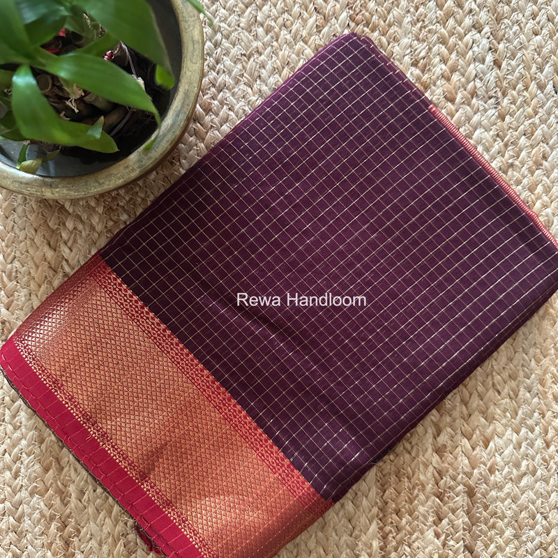 Maheshwari Wine Zari Checks Saree ZCHX447