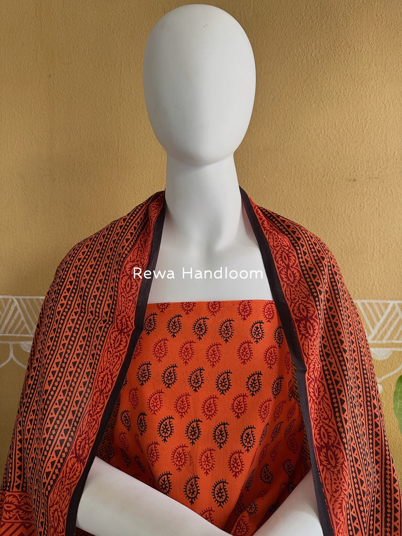 Orange Bagh Print Cotton Suit BCSP0108
