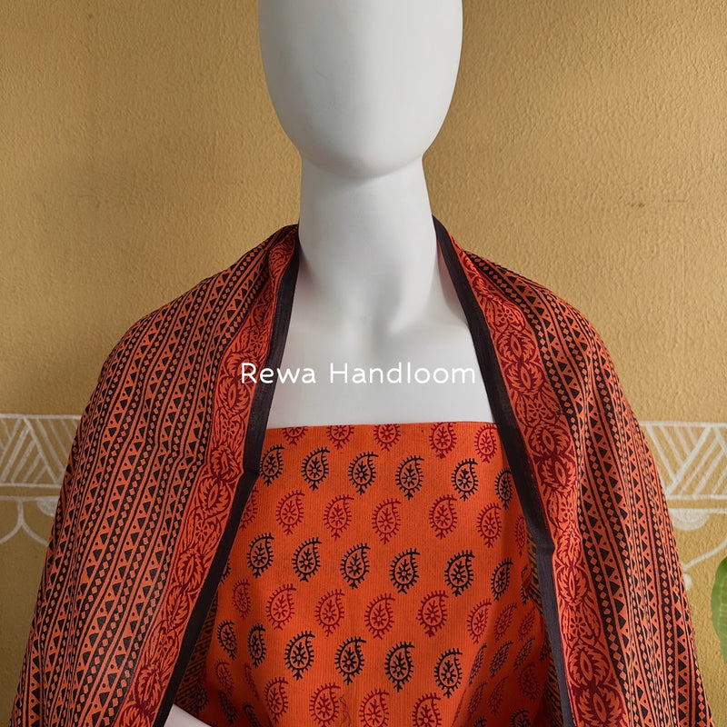 Orange Bagh Print Cotton Suit BCSP0108