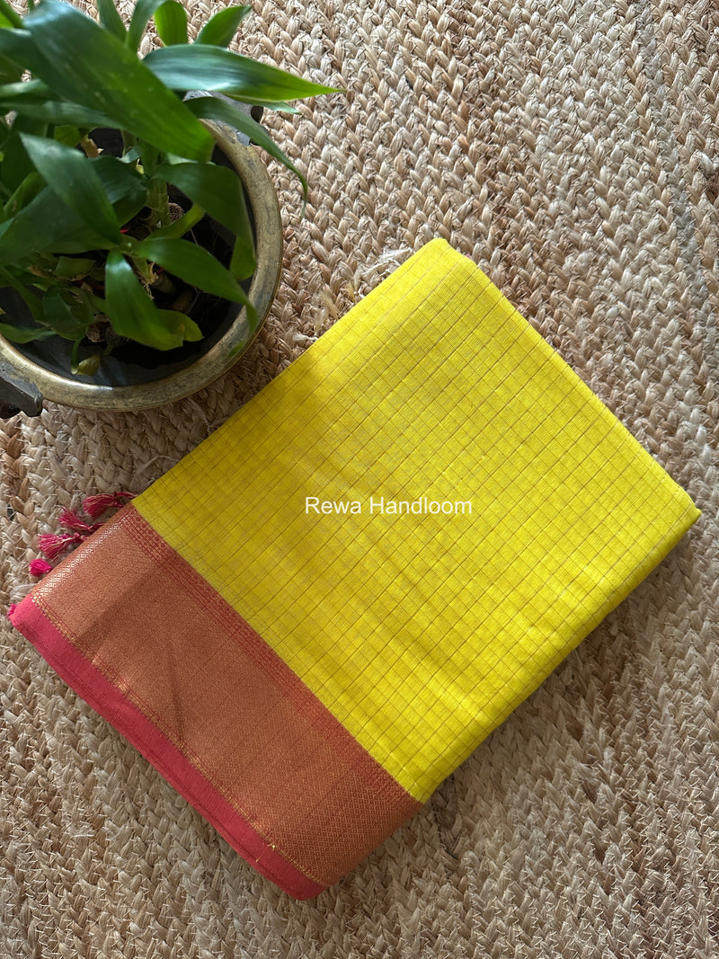 Maheshwari Yellow Zari Checks Saree ZCHX446