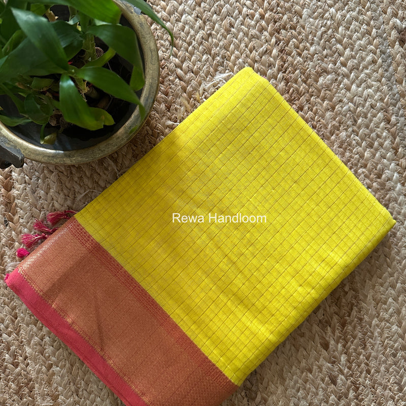 Maheshwari Yellow Zari Checks Saree ZCHX446