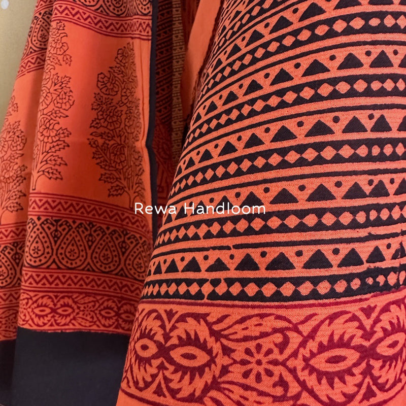 Orange Bagh Print Cotton Suit BCSP0108