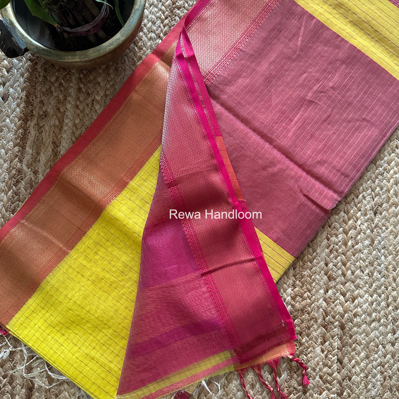 Maheshwari Yellow Zari Checks Saree ZCHX446