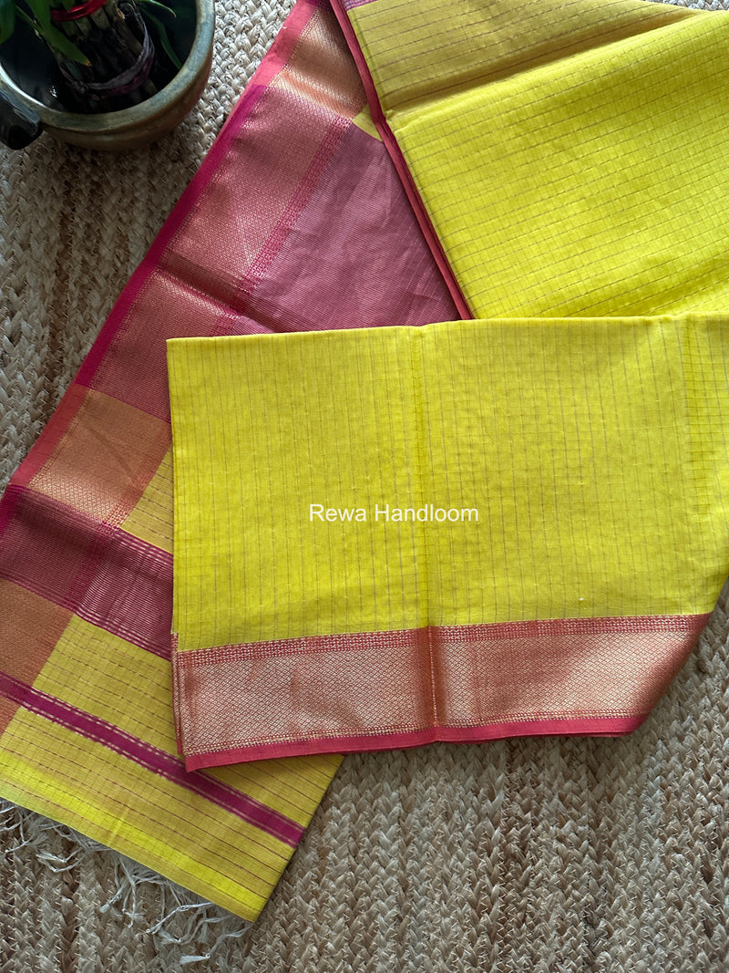 Maheshwari Yellow Zari Checks Saree ZCHX446