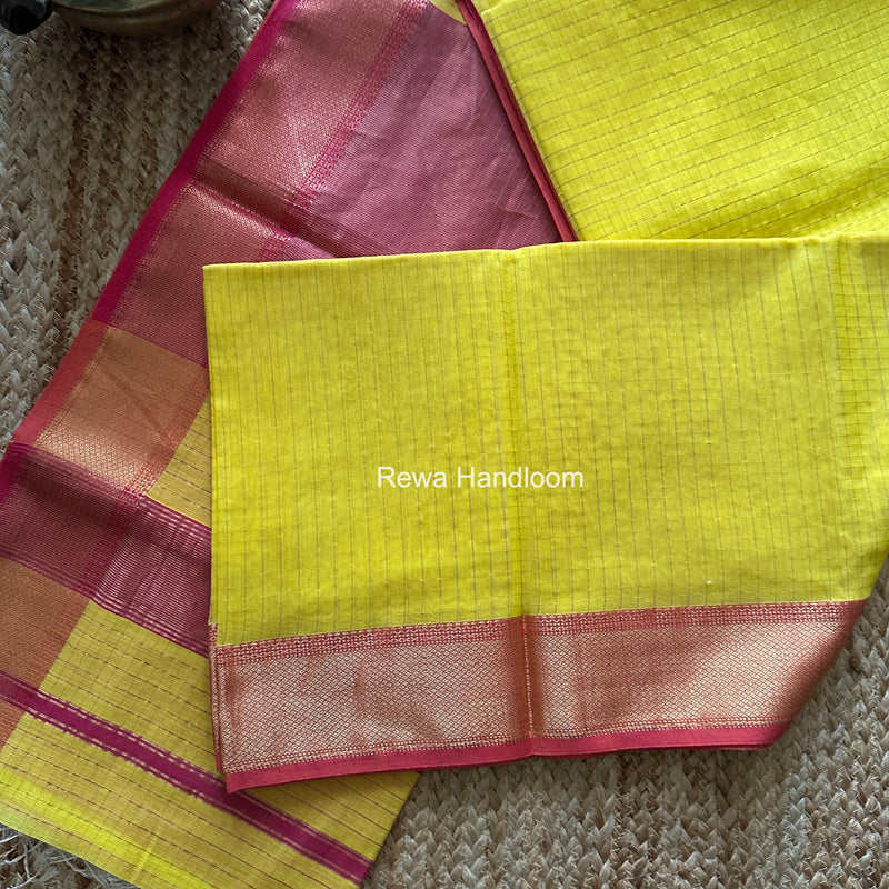 Maheshwari Yellow Zari Checks Saree ZCHX446