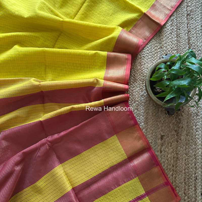 Maheshwari Yellow Zari Checks Saree ZCHX446