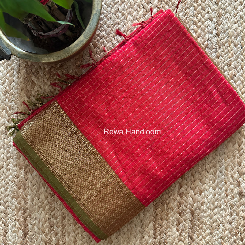 Maheshwari Red Zari Checks Saree ZCHX445