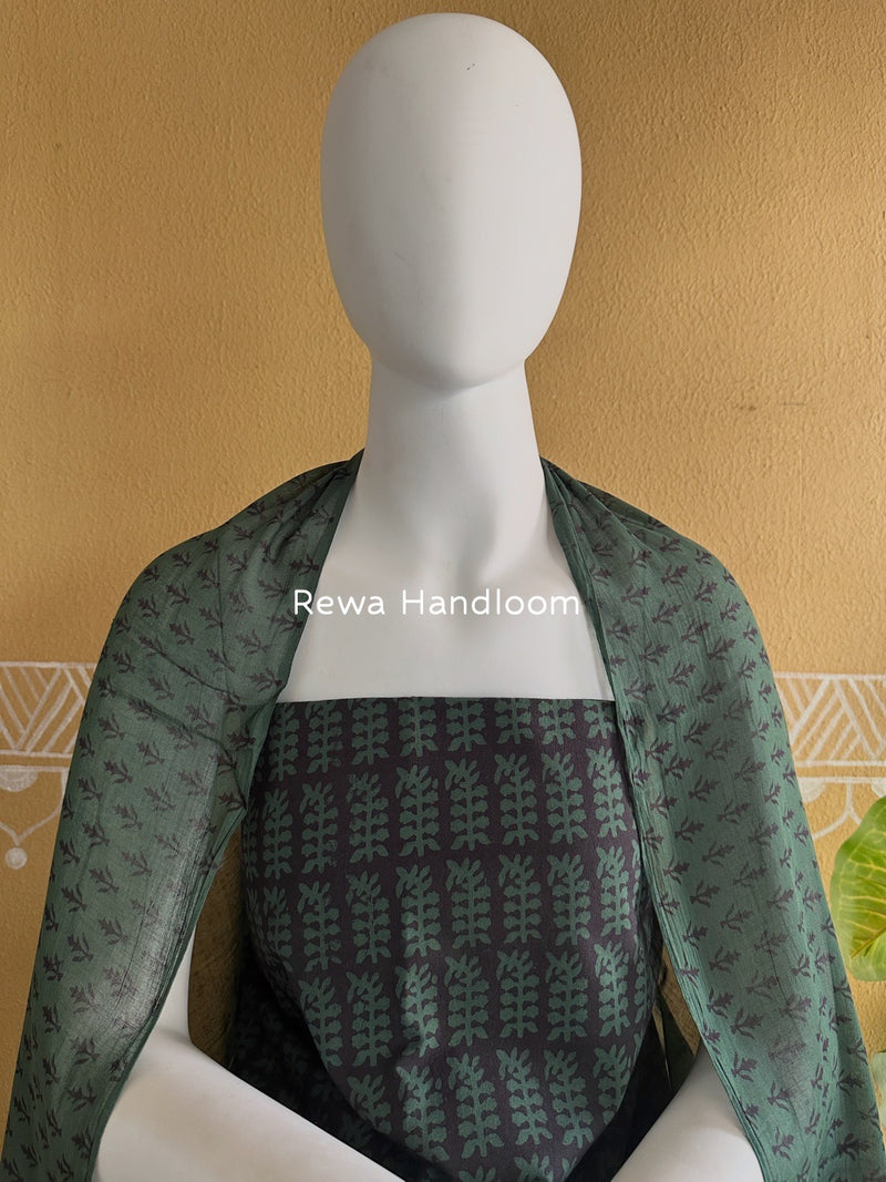 Black-Green Bagh Print Cotton Suit BCS0014