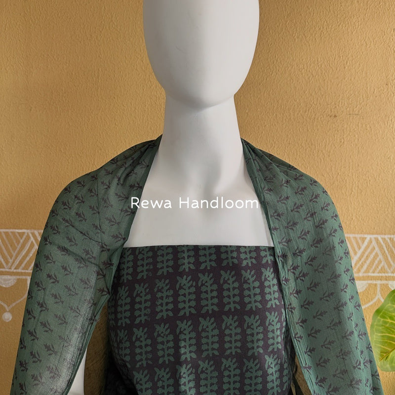 Black-Green Bagh Print Cotton Suit BCS0014