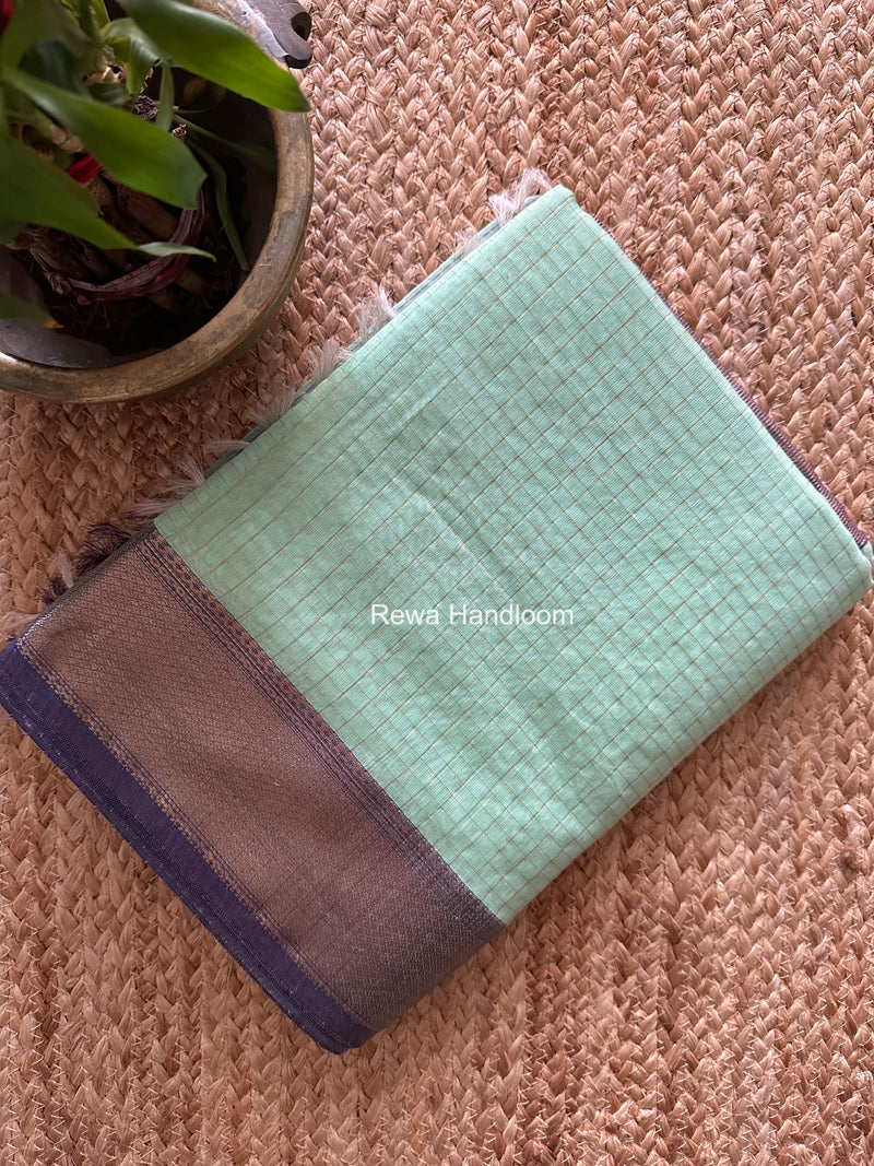 Maheshwari Mint Green Zari Checks Saree ZCHX449