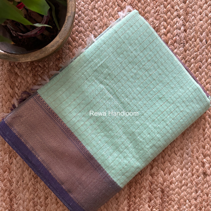 Maheshwari Mint Green Zari Checks Saree ZCHX449