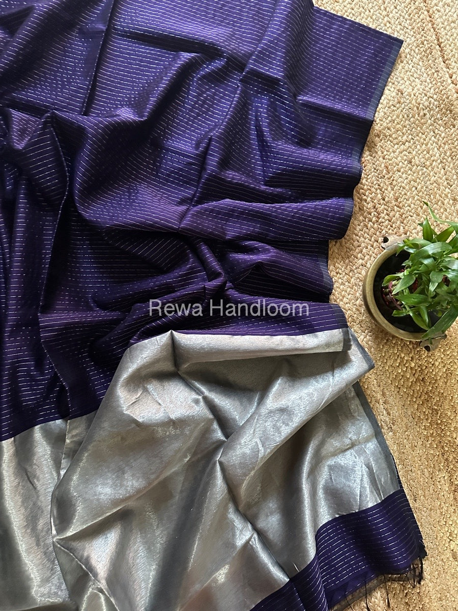 Maheshwari Purple Silver Tissue Lining Saree TSLS04 – Rewa Handloom