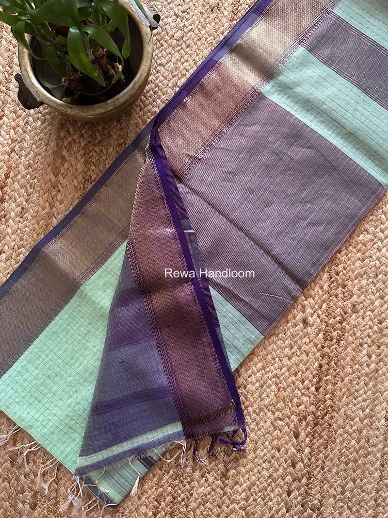 Maheshwari Mint Green Zari Checks Saree ZCHX449