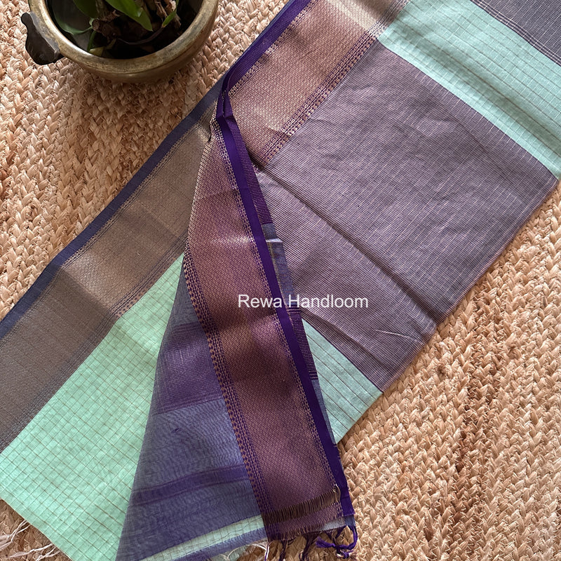 Maheshwari Mint Green Zari Checks Saree ZCHX449
