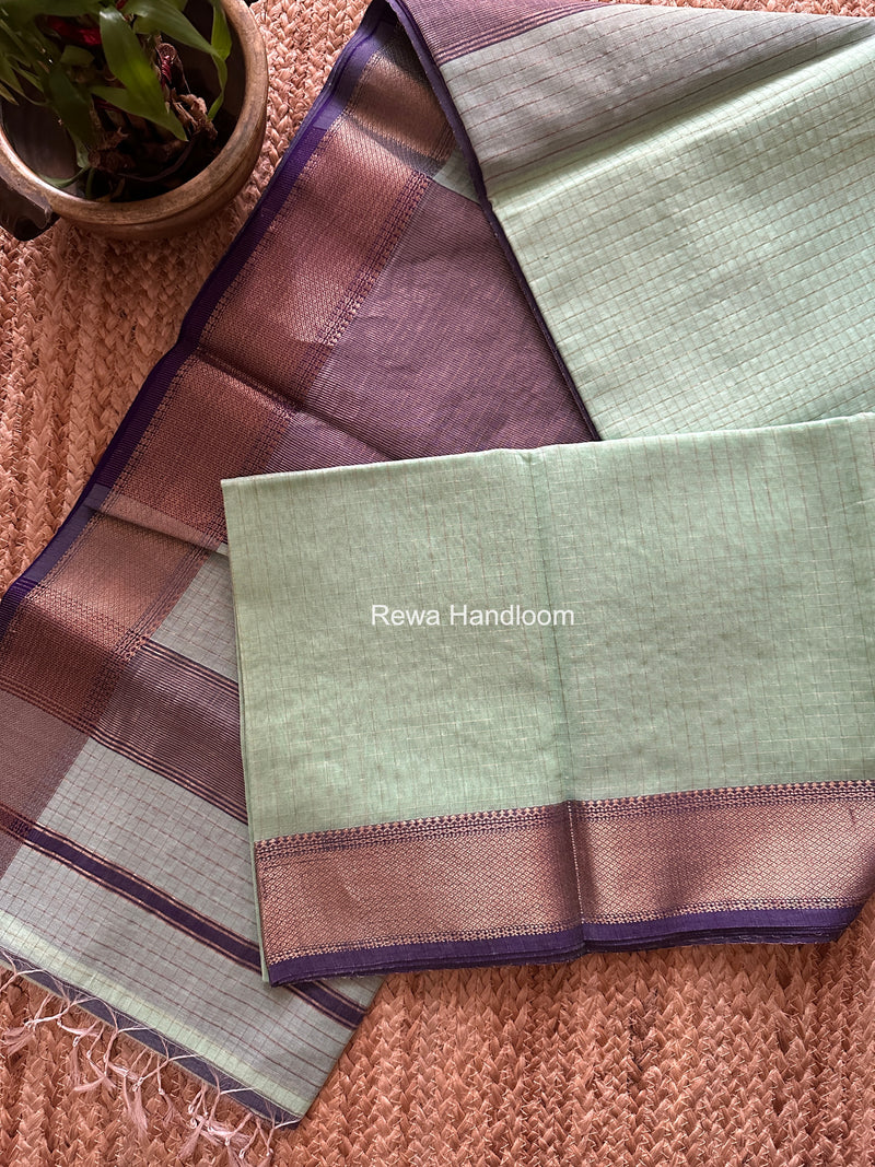 Maheshwari Mint Green Zari Checks Saree ZCHX449