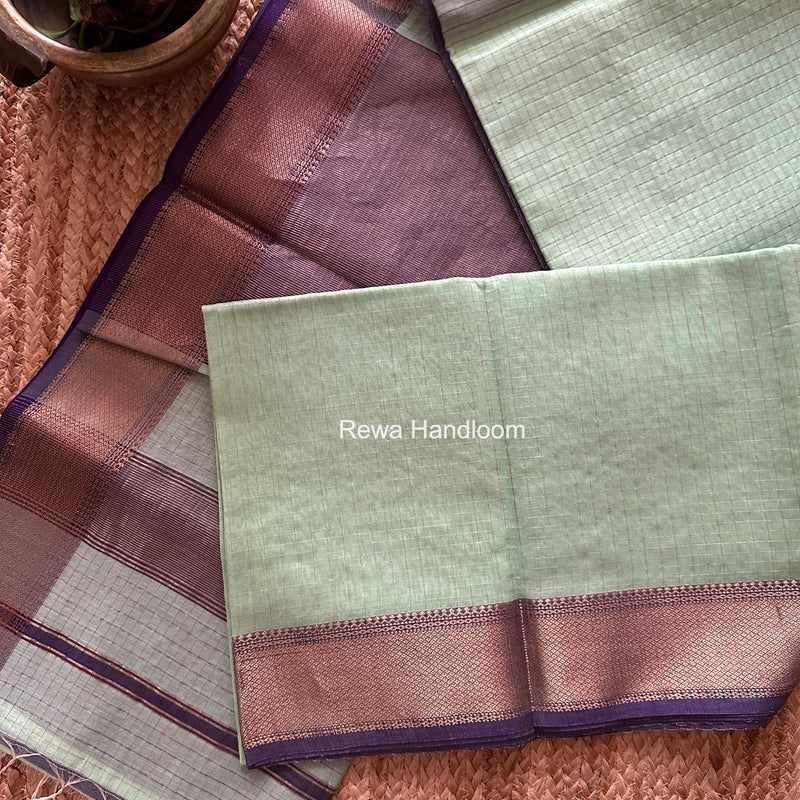 Maheshwari Mint Green Zari Checks Saree ZCHX449