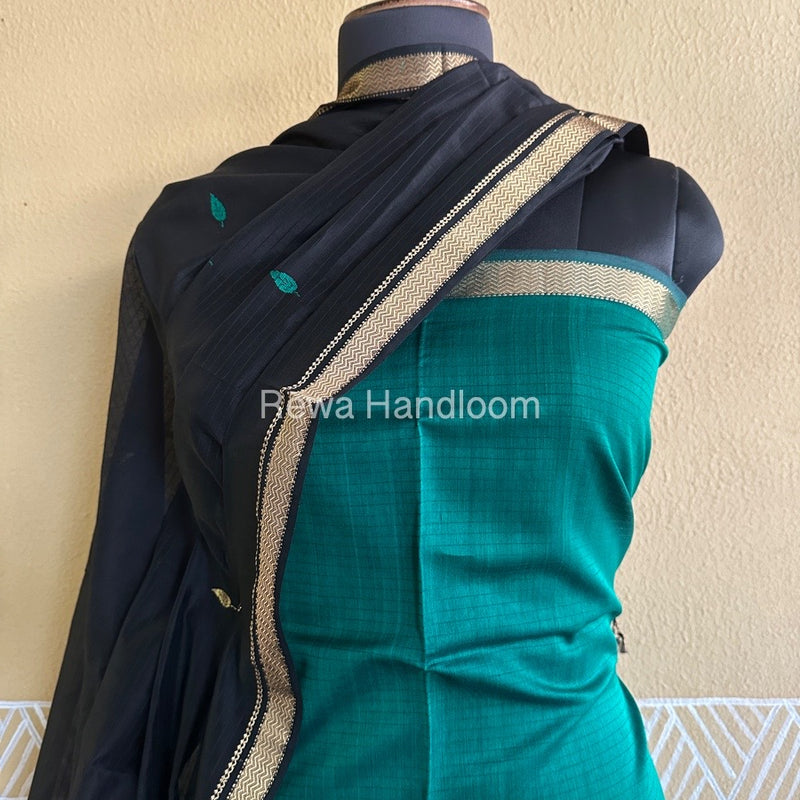 Maheshwari Green-Black Peacock Buta-Buti Top-Dupatta Set BTP0222