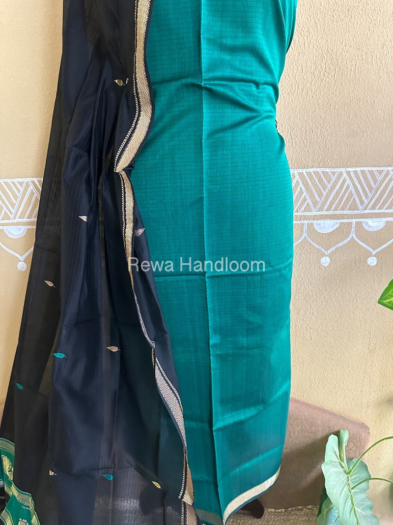 Maheshwari Green-Black Peacock Buta-Buti Top-Dupatta Set BTP0222