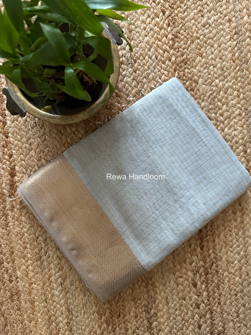 Maheshwari Light Grey Zari Checks Saree ZCHX453