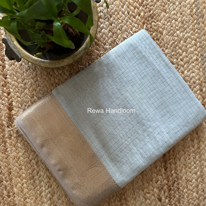 Maheshwari Light Grey Zari Checks Saree ZCHX453