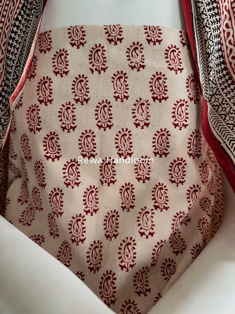 White-Red Bagh Print Cotton Suit BGCSJ099