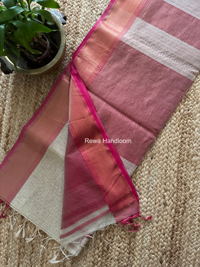 Maheshwari Beige Zari Checks Saree ZCHX448