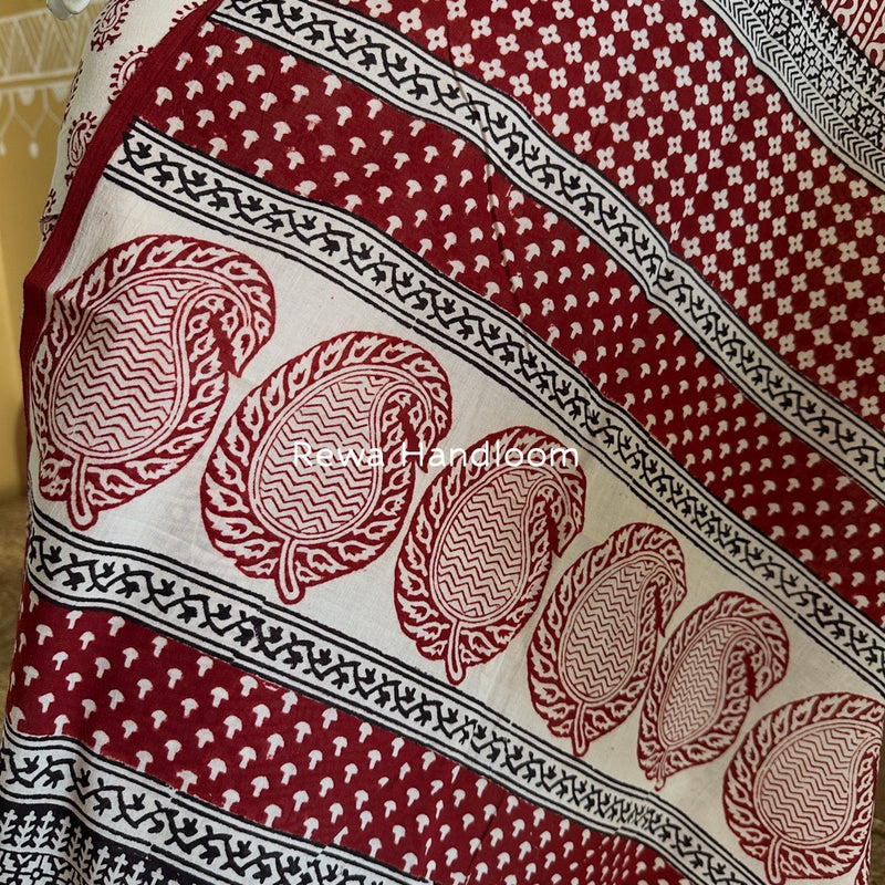 White-Red Bagh Print Cotton Suit BGCSJ099
