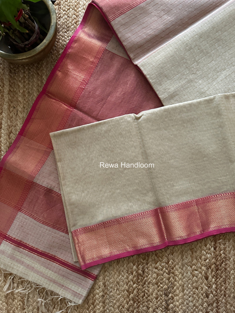 Maheshwari Beige Zari Checks Saree ZCHX448