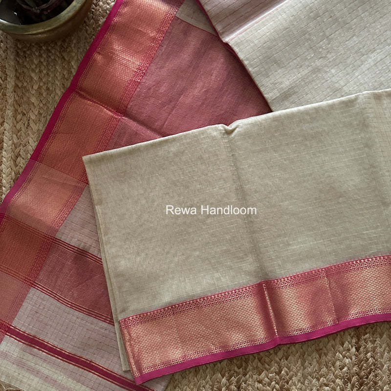 Maheshwari Beige Zari Checks Saree ZCHX448