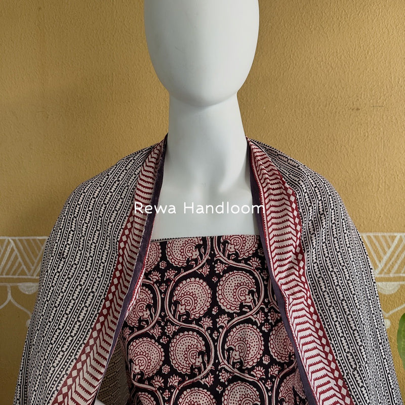 Black Bagh Print Cotton Suit BGCSJ097