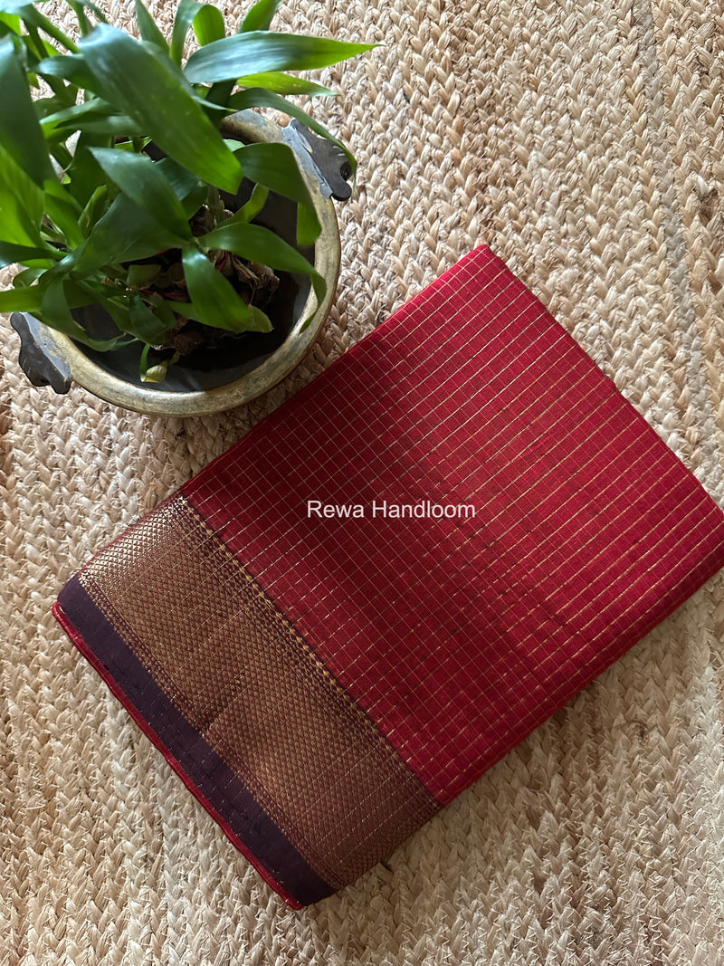 Maheshwari Maroon Zari Checks Saree ZCHX450