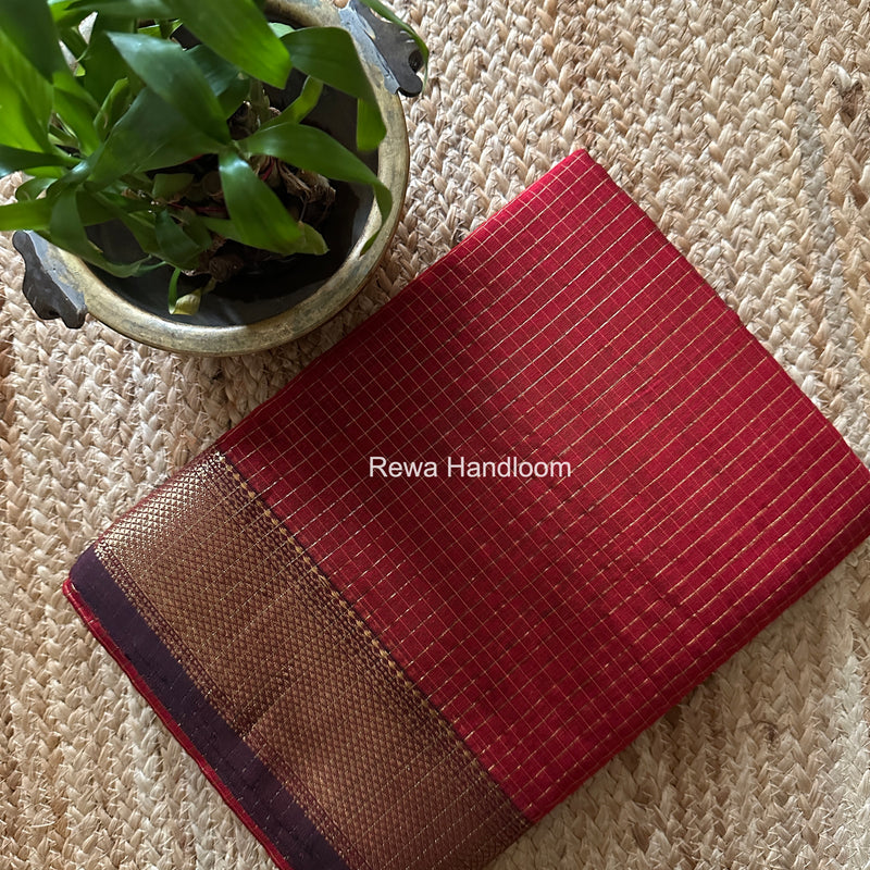 Maheshwari Maroon Zari Checks Saree ZCHX450