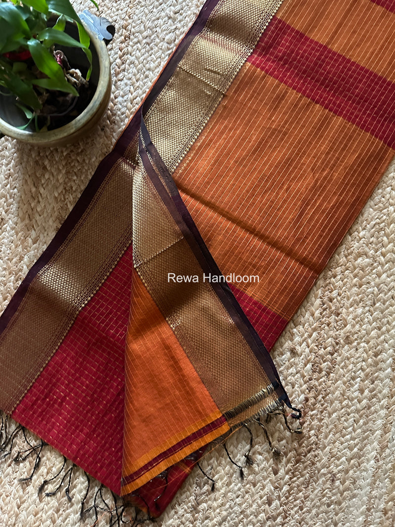 Maheshwari Maroon Zari Checks Saree ZCHX450