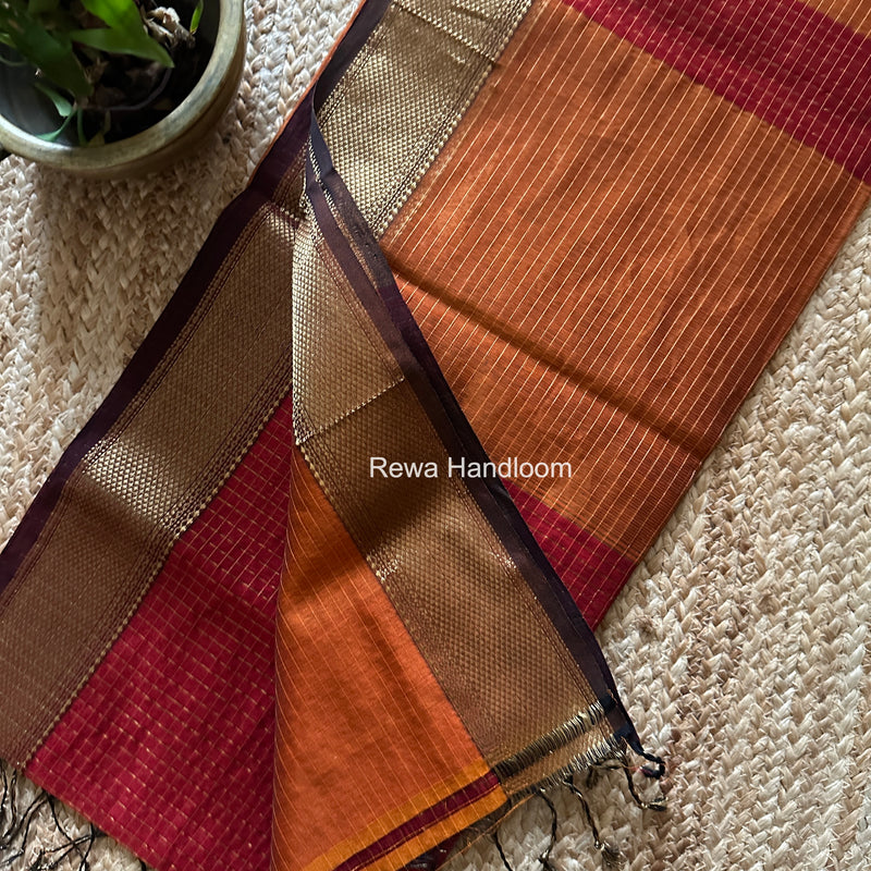Maheshwari Maroon Zari Checks Saree ZCHX450