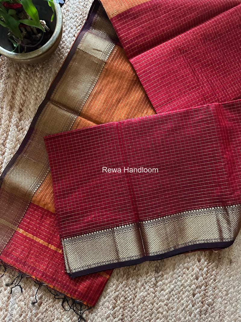 Maheshwari Maroon Zari Checks Saree ZCHX450