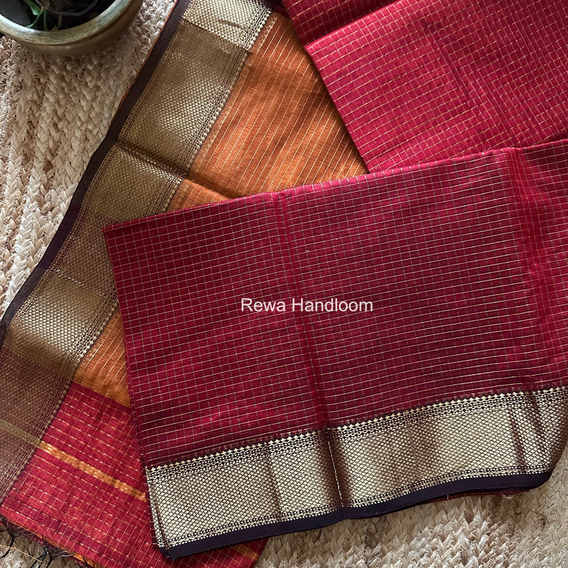 Maheshwari Maroon Zari Checks Saree ZCHX450