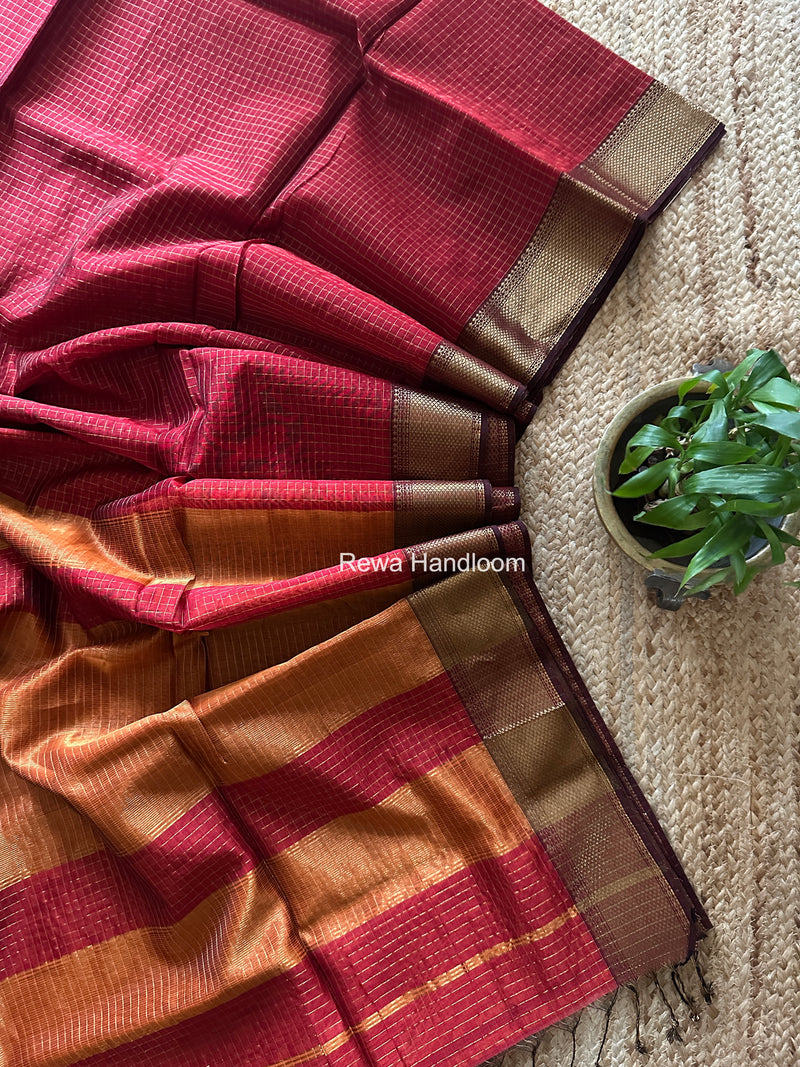 Maheshwari Maroon Zari Checks Saree ZCHX450