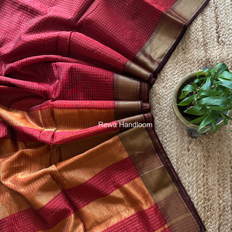 Maheshwari Maroon Zari Checks Saree ZCHX450