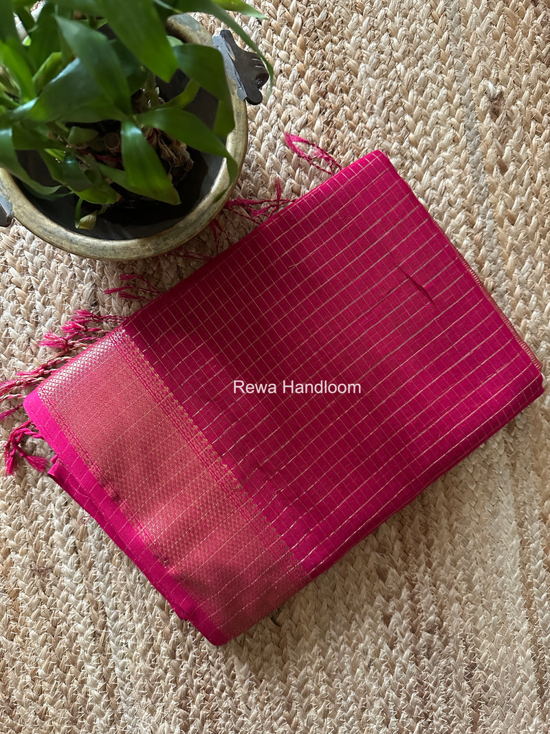 Maheshwari Rani Pink Zari Checks Saree ZCHX479