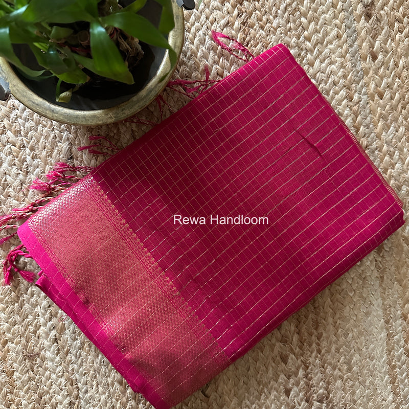 Maheshwari Rani Pink Zari Checks Saree ZCHX479