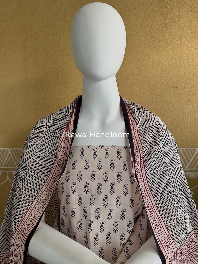 White-Black Bagh Print Cotton Suit BGCSJ0140