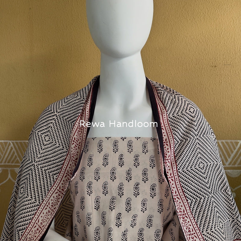 White-Black Bagh Print Cotton Suit BGCSJ0140