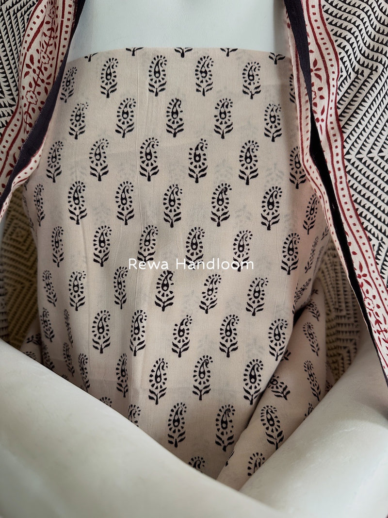White-Black Bagh Print Cotton Suit BGCSJ0140