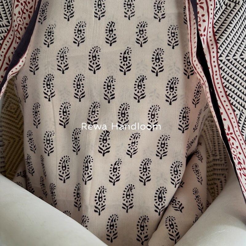 White-Black Bagh Print Cotton Suit BGCSJ0140